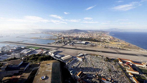 The dramatic runway at the recently refurbished Gibraltar Airport. Photo: Hufton+Crow