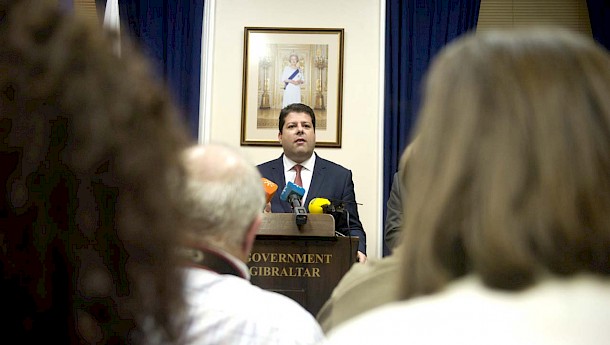 Prime Minister Picardo addressing a group of journalists. Photo: Marcos Moreno. InfoGibraltar.