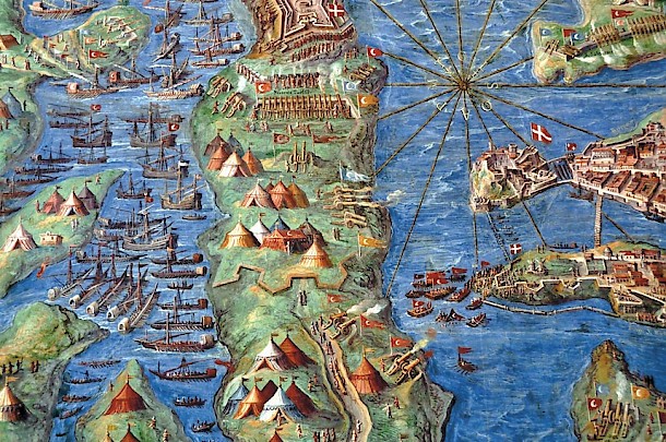The Great Siege of Malta, painted between 1580 and 1583 by Italian priest Ignazio Danti, is kept in the Gallery of Maps in the Vatican